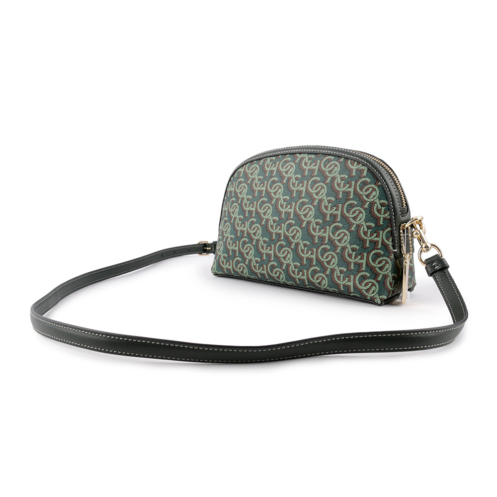 【COACH】Madi Monogram 塗層帆布拼皮革拉鍊貝殼包(綠色) CF343 IMGRN