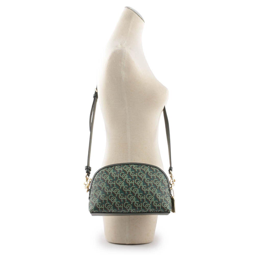 【COACH】Madi Monogram 塗層帆布拼皮革拉鍊貝殼包(綠色) CF343 IMGRN