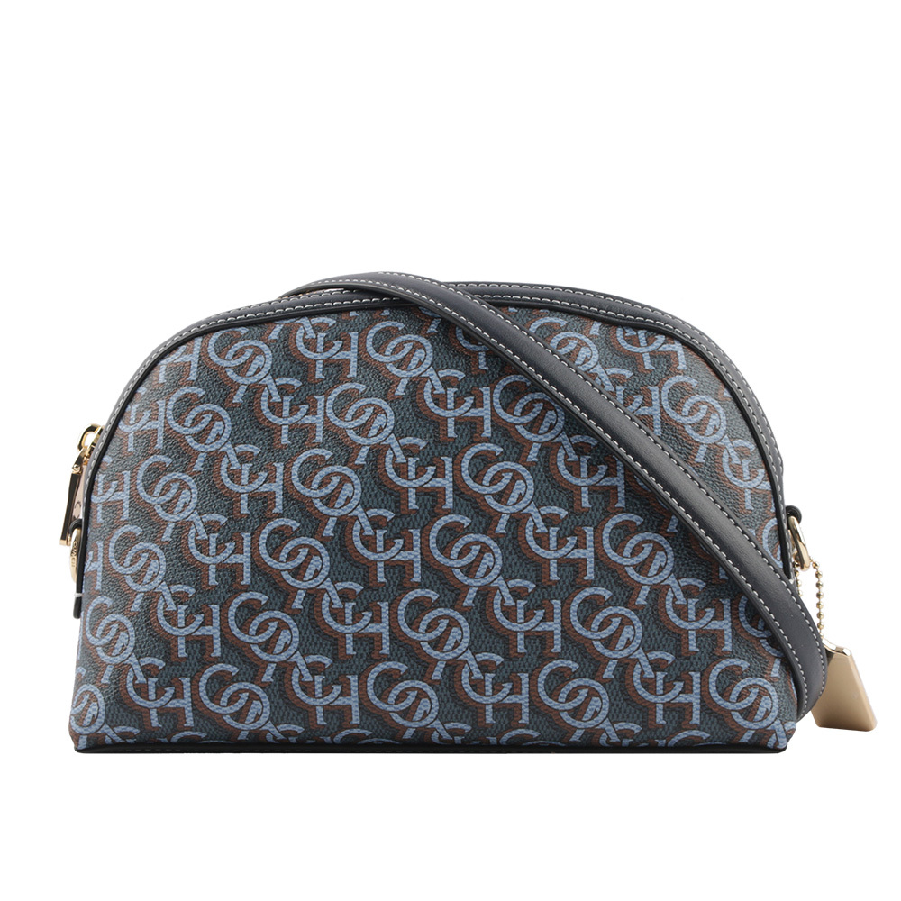 【COACH】Madi Monogram 塗層帆布拼皮革拉鍊貝殼包