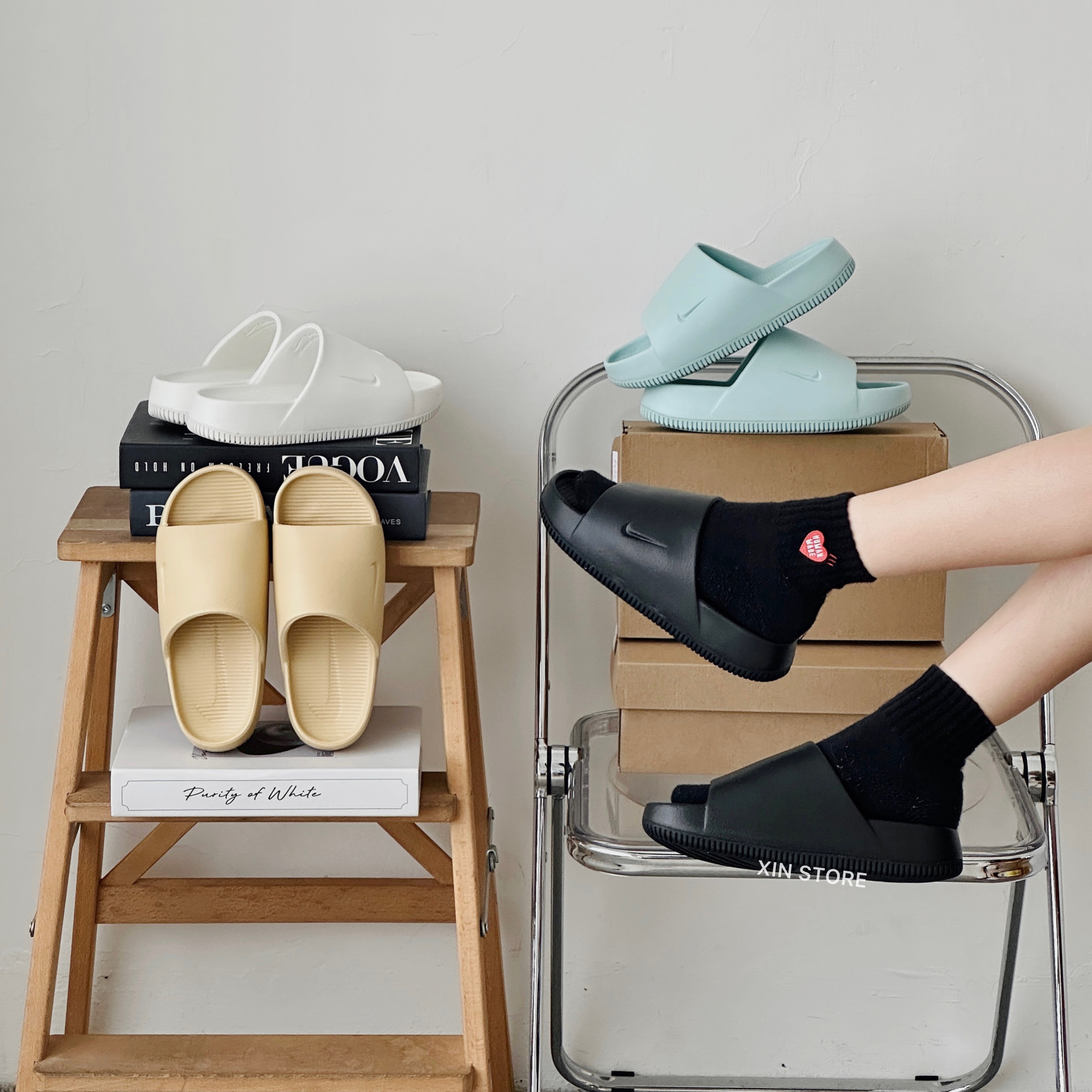 【現貨】Nike Calm Slide 拖鞋 海灘拖 防水 素色 厚底 運動 黑 白 奶茶 深綠 薄荷綠