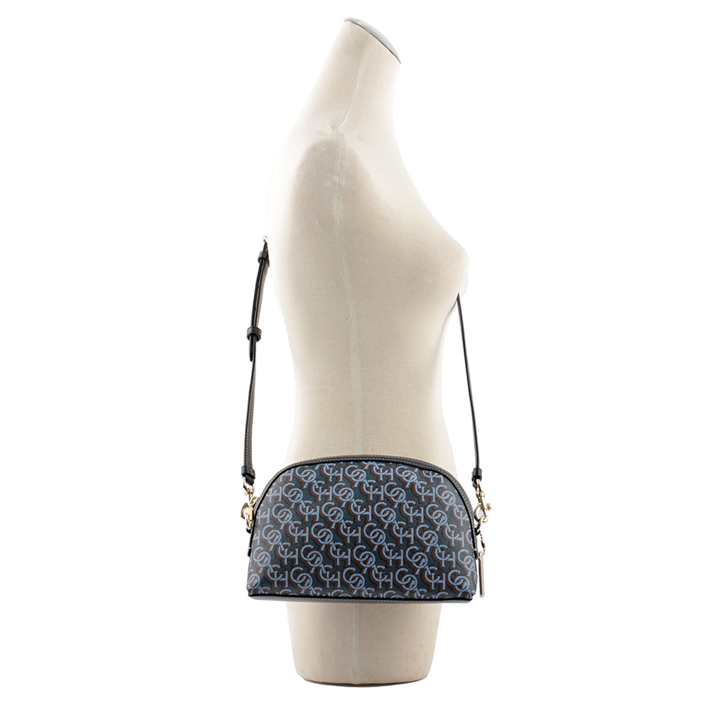 【COACH】Madi Monogram 塗層帆布拼皮革拉鍊貝殼包(海軍藍) CF343 IMNAV