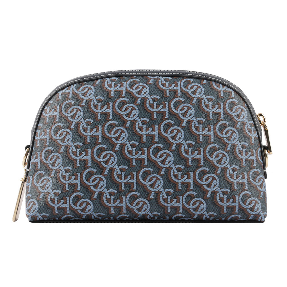 【COACH】Madi Monogram 塗層帆布拼皮革拉鍊貝殼包(海軍藍) CF343 IMNAV