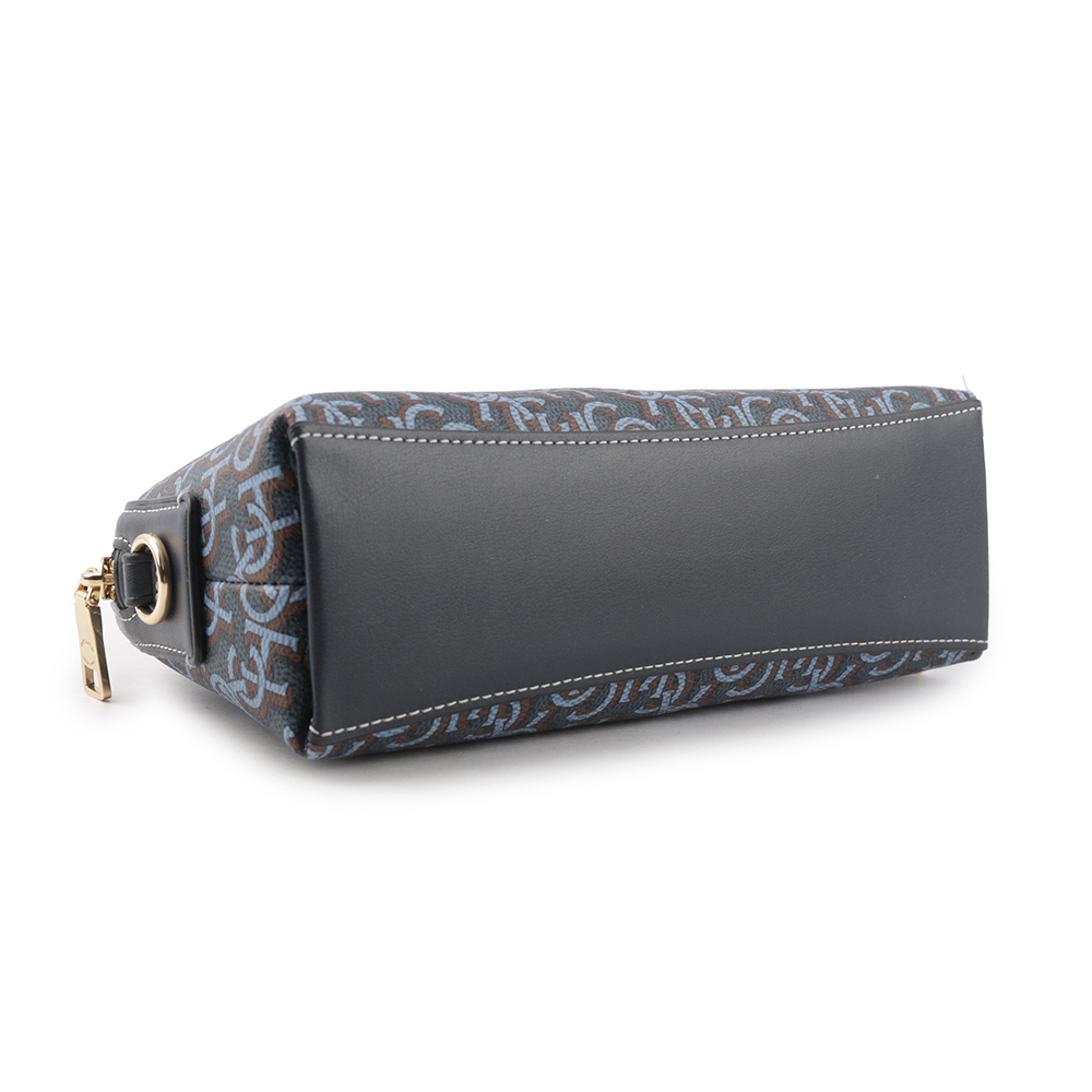 【COACH】Madi Monogram 塗層帆布拼皮革拉鍊貝殼包(海軍藍) CF343 IMNAV