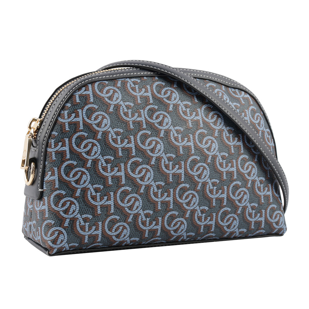 【COACH】Madi Monogram 塗層帆布拼皮革拉鍊貝殼包(海軍藍) CF343 IMNAV