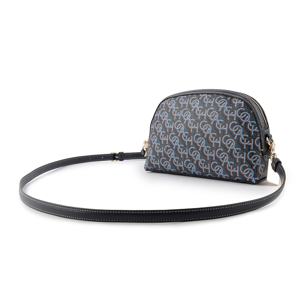 【COACH】Madi Monogram 塗層帆布拼皮革拉鍊貝殼包(海軍藍) CF343 IMNAV