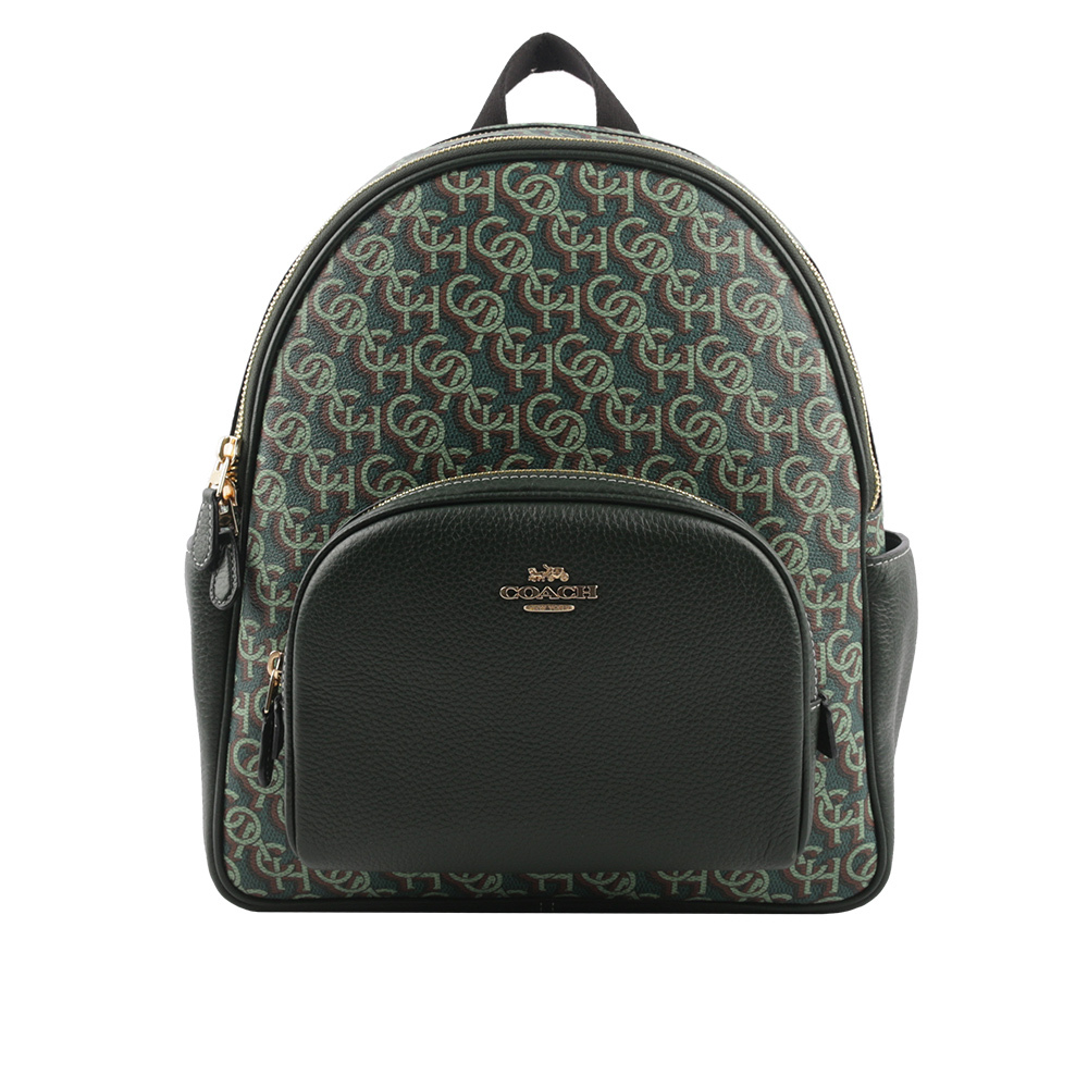 【COACH】Court Monogram 塗層帆布及皮革口袋後背包(綠色) CF344 IMGRN