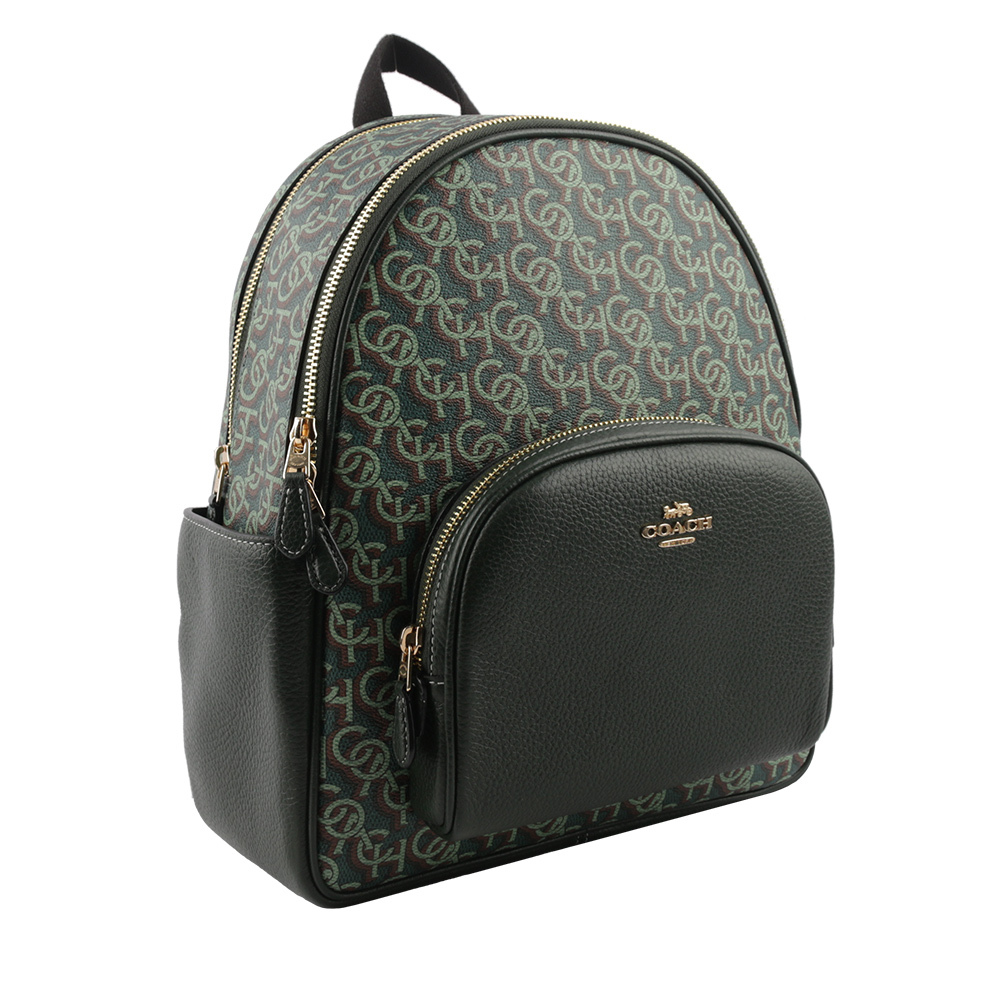 【COACH】Court Monogram 塗層帆布及皮革口袋後背包(綠色) CF344 IMGRN
