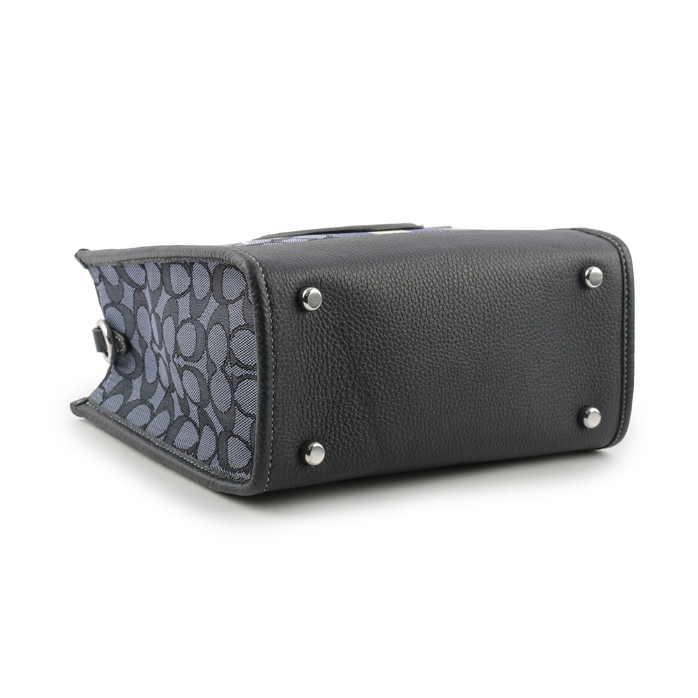 【COACH】Dempsey Tote 22 緹花拼皮革二用托特包(單寧藍/午夜藍) C8417 SVVGD