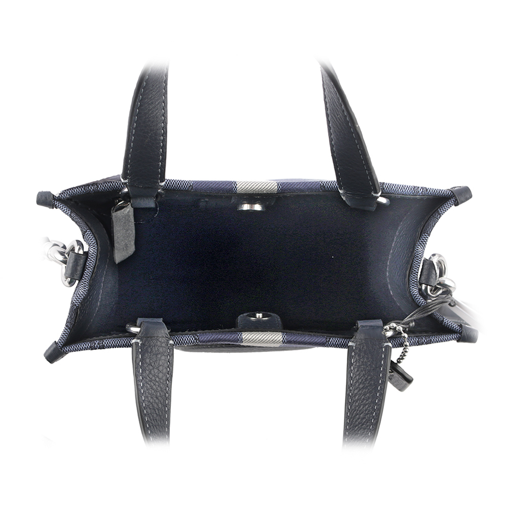 【COACH】Dempsey Tote 22 緹花拼皮革二用托特包(單寧藍/午夜藍) C8417 SVVGD