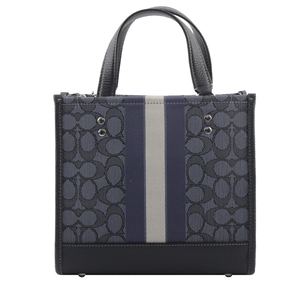 【COACH】Dempsey Tote 22 緹花拼皮革二用托特包(單寧藍/午夜藍) C8417 SVVGD