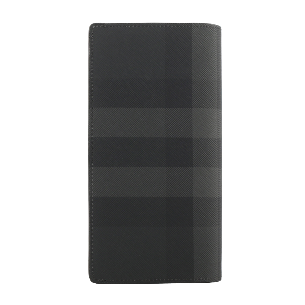 【BURBERRY】經典格紋拉鍊零錢袋對開長夾(炭灰色) 8070199