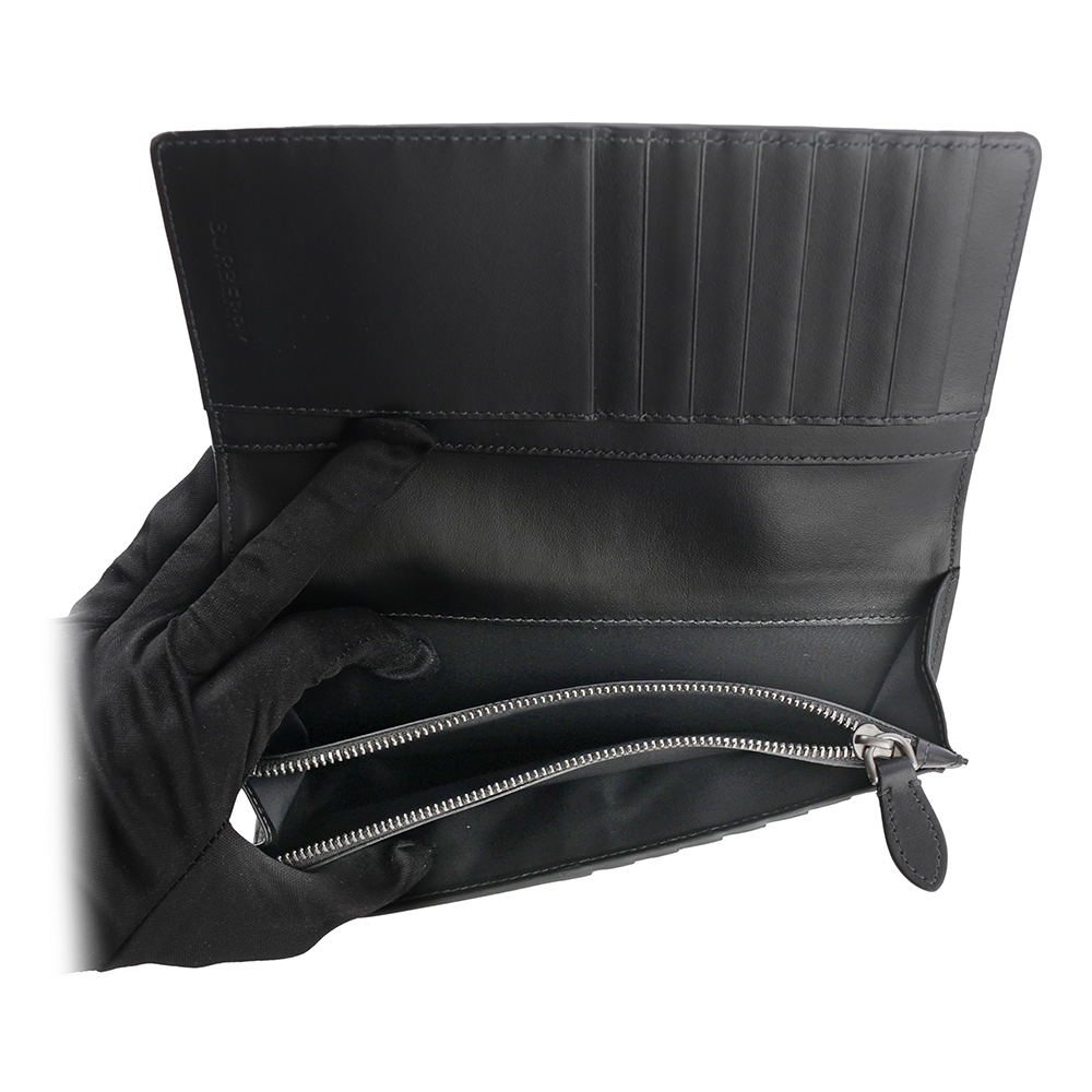 【BURBERRY】經典格紋拉鍊零錢袋對開長夾(炭灰色) 8070199