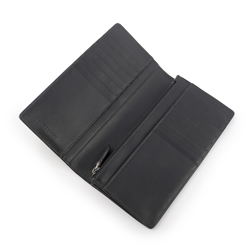 【BURBERRY】經典格紋拉鍊零錢袋對開長夾(炭灰色) 8070199