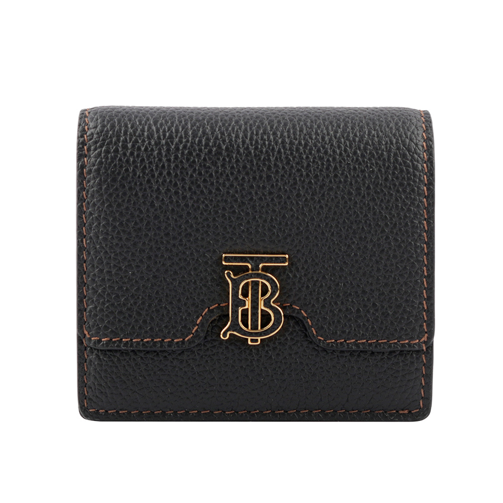 【BURBERRY】TB Logo 牛皮二折短夾(黑色) 8062347
