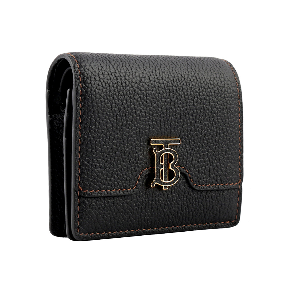 【BURBERRY】TB Logo 牛皮二折短夾(黑色) 8062347