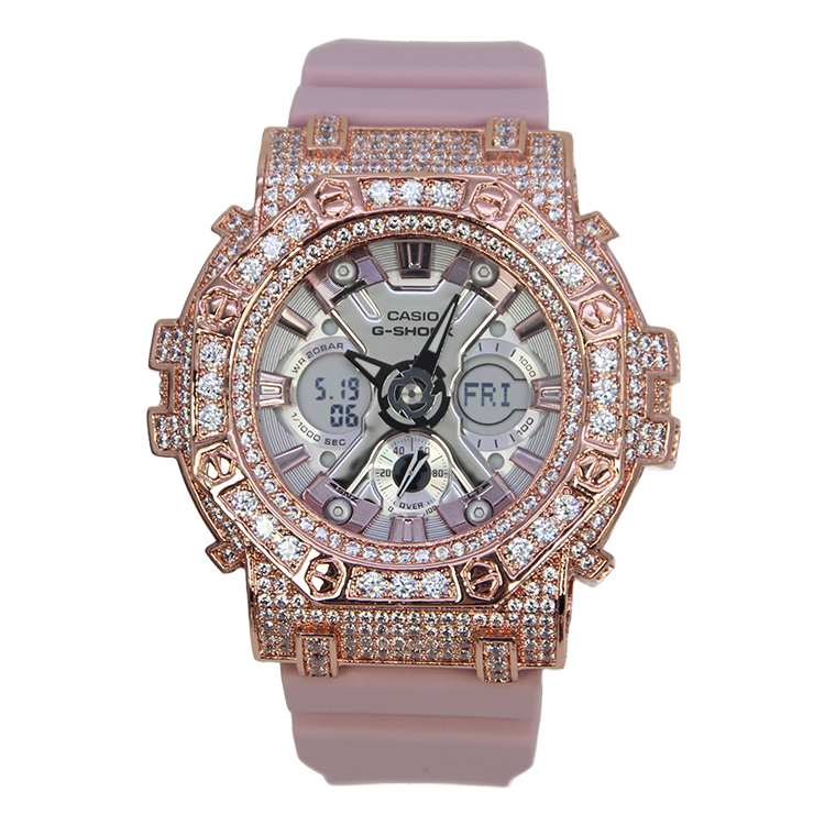 玫瑰金 Mini-G 改裝手錶 GMA-S120NP-4A - 八角雙圈