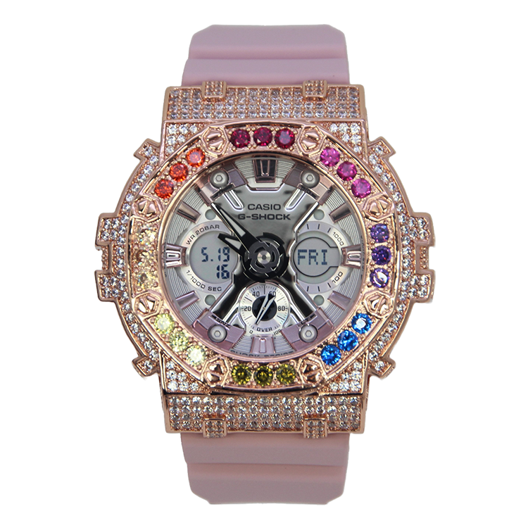 玫瑰金 Mini-G 改裝手錶 GMA-S120NP-4A - 彩虹八角雙圈