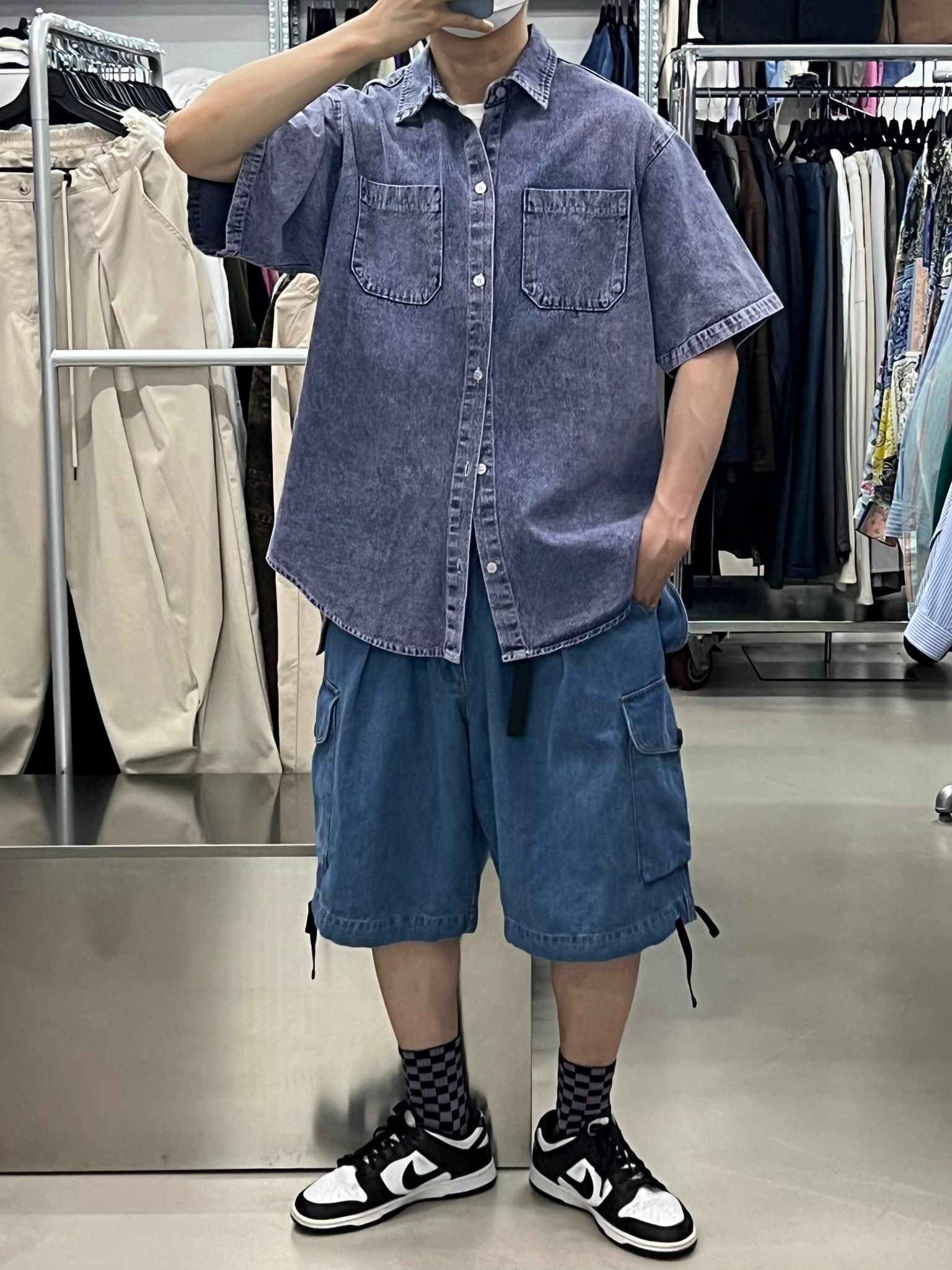 洗水淨色雙袋口短袖恤衫 S2103