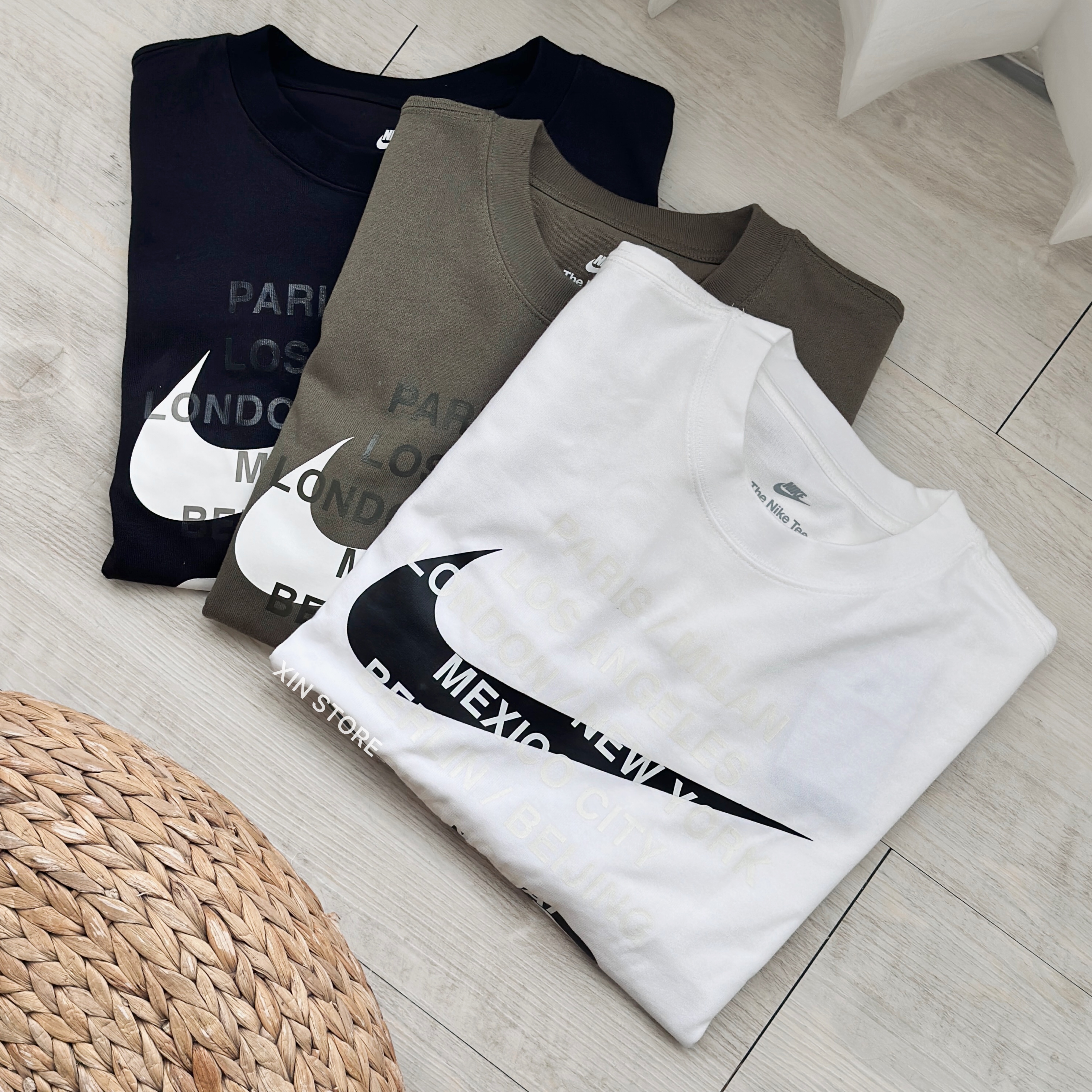 【現貨】 Nike NSW Air 字母 標語 大勾 寬鬆 落肩 短Tee 黑 白 軍綠