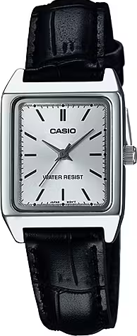 萬年鐘錶 - CASIO  簡單俐落小巧方形皮革女錶 LTP-V007L-7E1  錶徑22MM