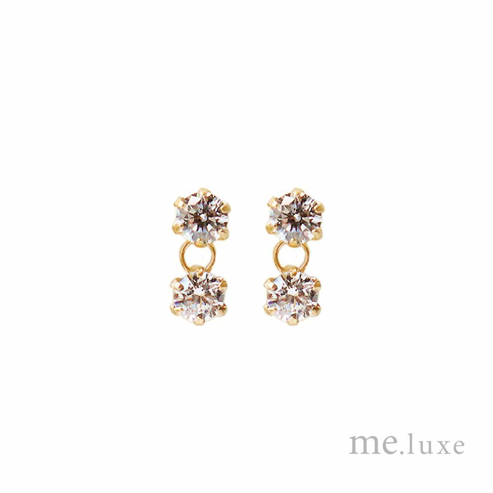 【me.luxe】K10鋯石6爪相依耳環