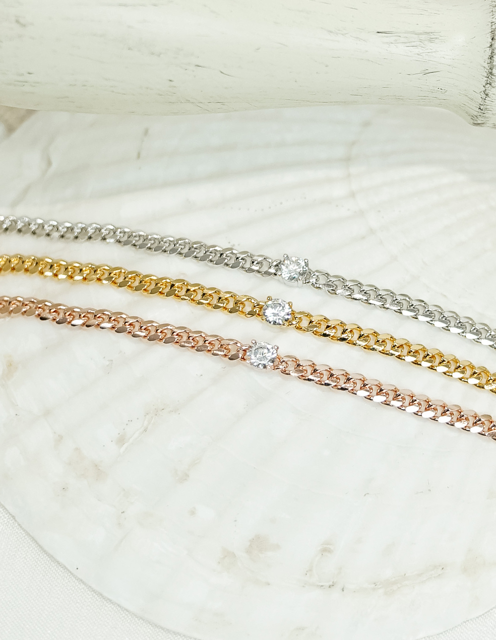 925 純銀粗扣環施華洛世奇水鑽手鍊