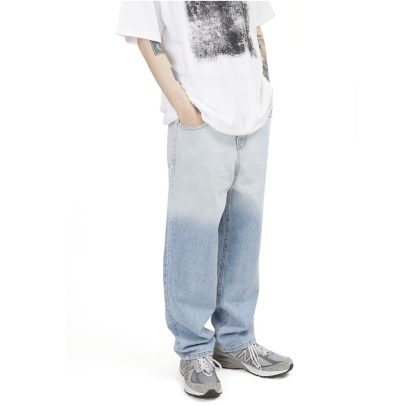 韓國 Raucohouse 水洗 漸層 變色 牛仔褲 牛仔長褲