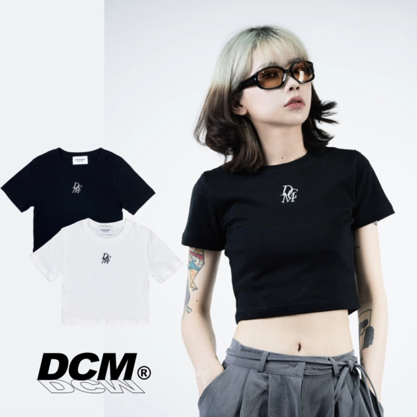 DISCERNMENT DCM 刺繡短版上衣 顯瘦 修身 螺紋