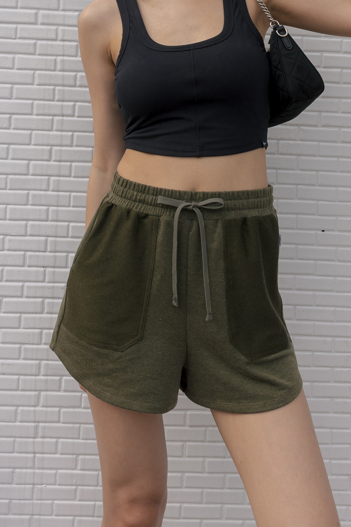 舒適A-line小短褲- 軍綠