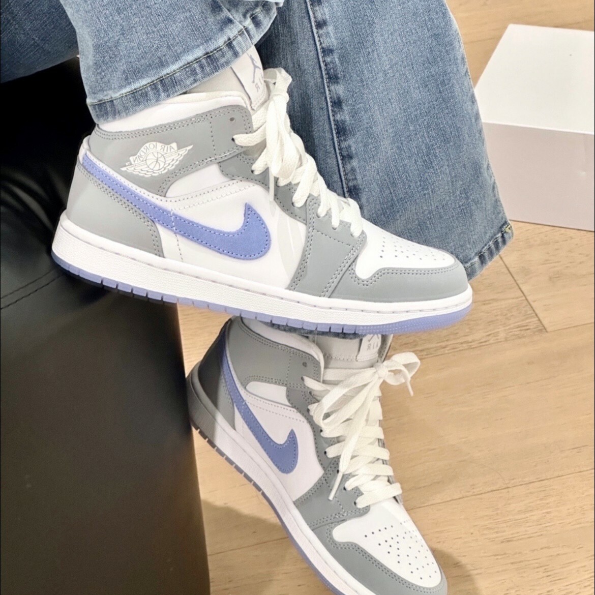 Nike Air Jordan 1 Mid "Wolf Grey" 冰藍 冰底 小dior 中筒 情侶鞋