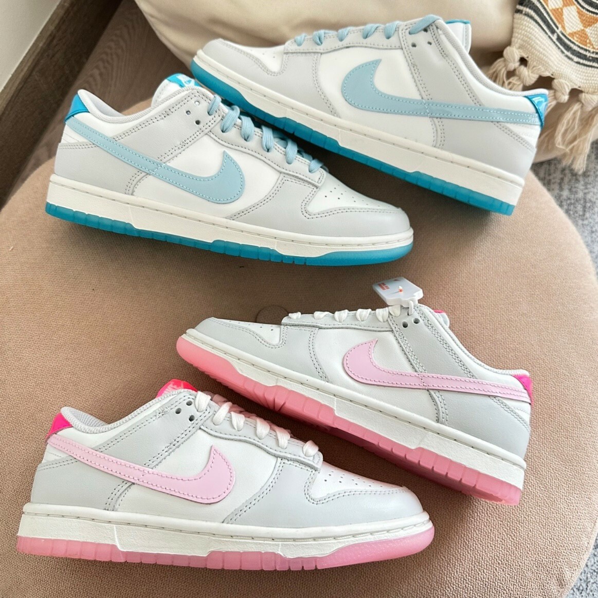 Nike Dunk Low 520 白藍 白粉 情侶鞋 鴛鴦 情人節 休閒鞋 FN3433-141/FN3451-161