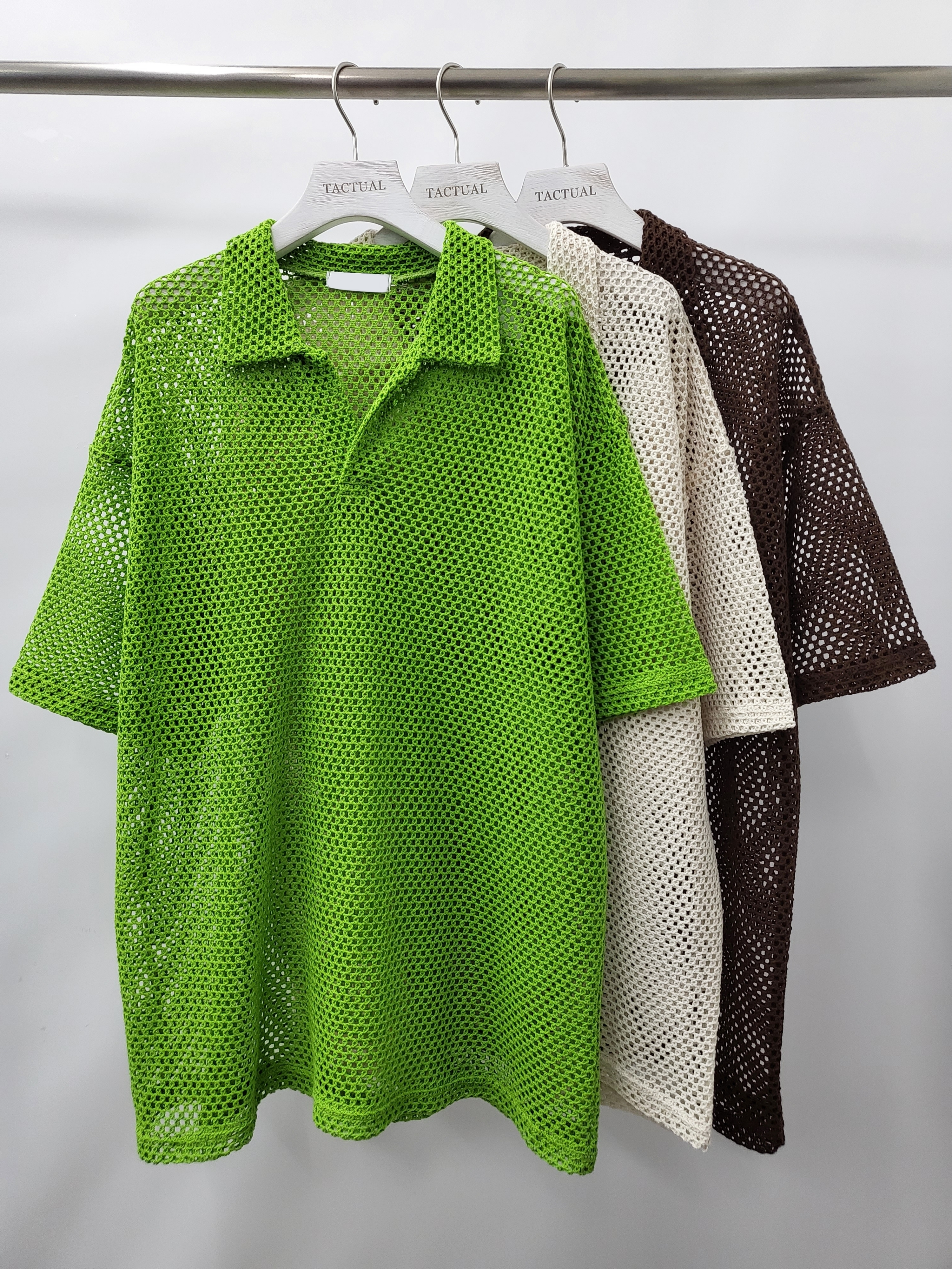 淨色恤衫領網紋短袖Tee T5109