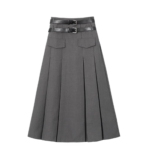 High-rise pleated suit skirt