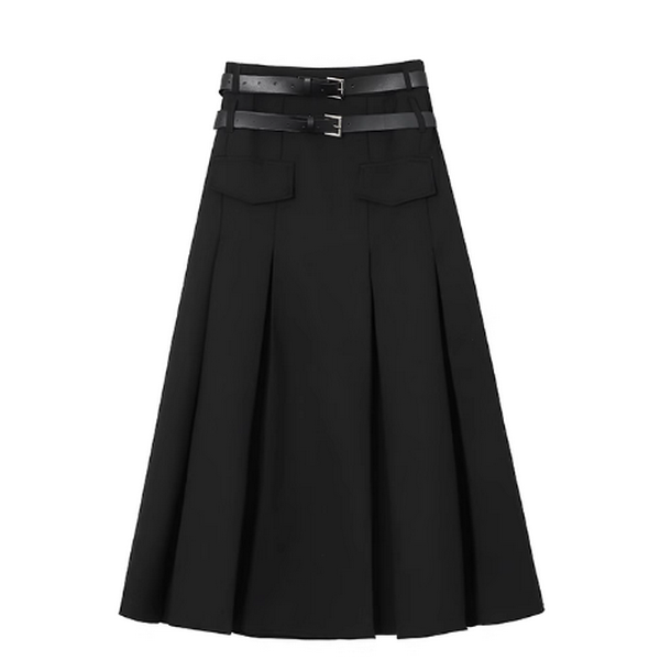 High-rise pleated suit skirt