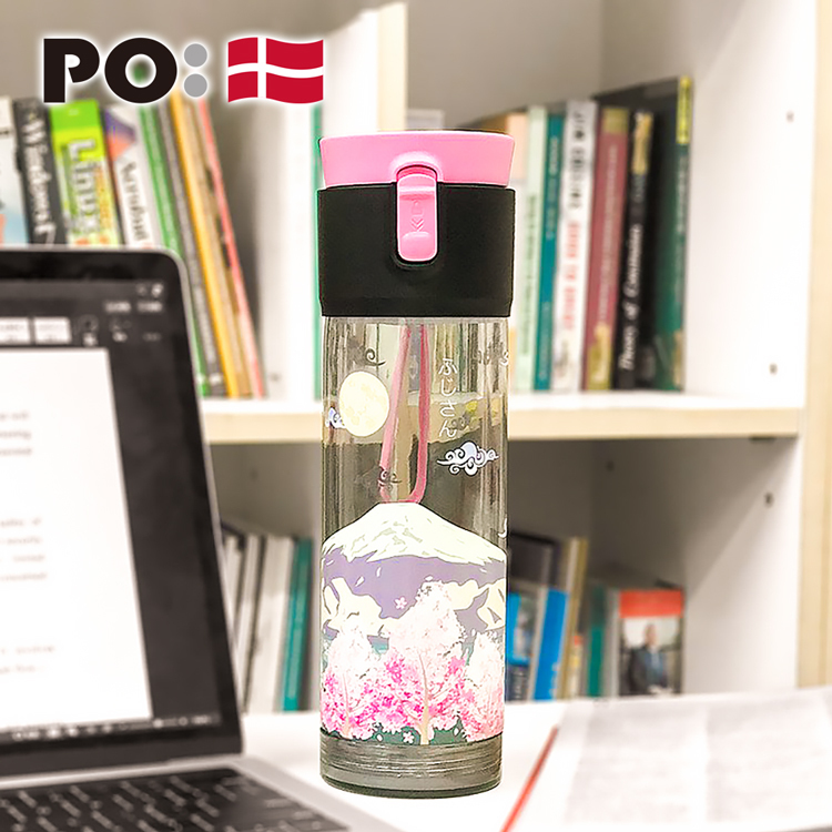 PO: 丹麥雙層泡茶防摔隨手杯(粉)-櫻花富士山