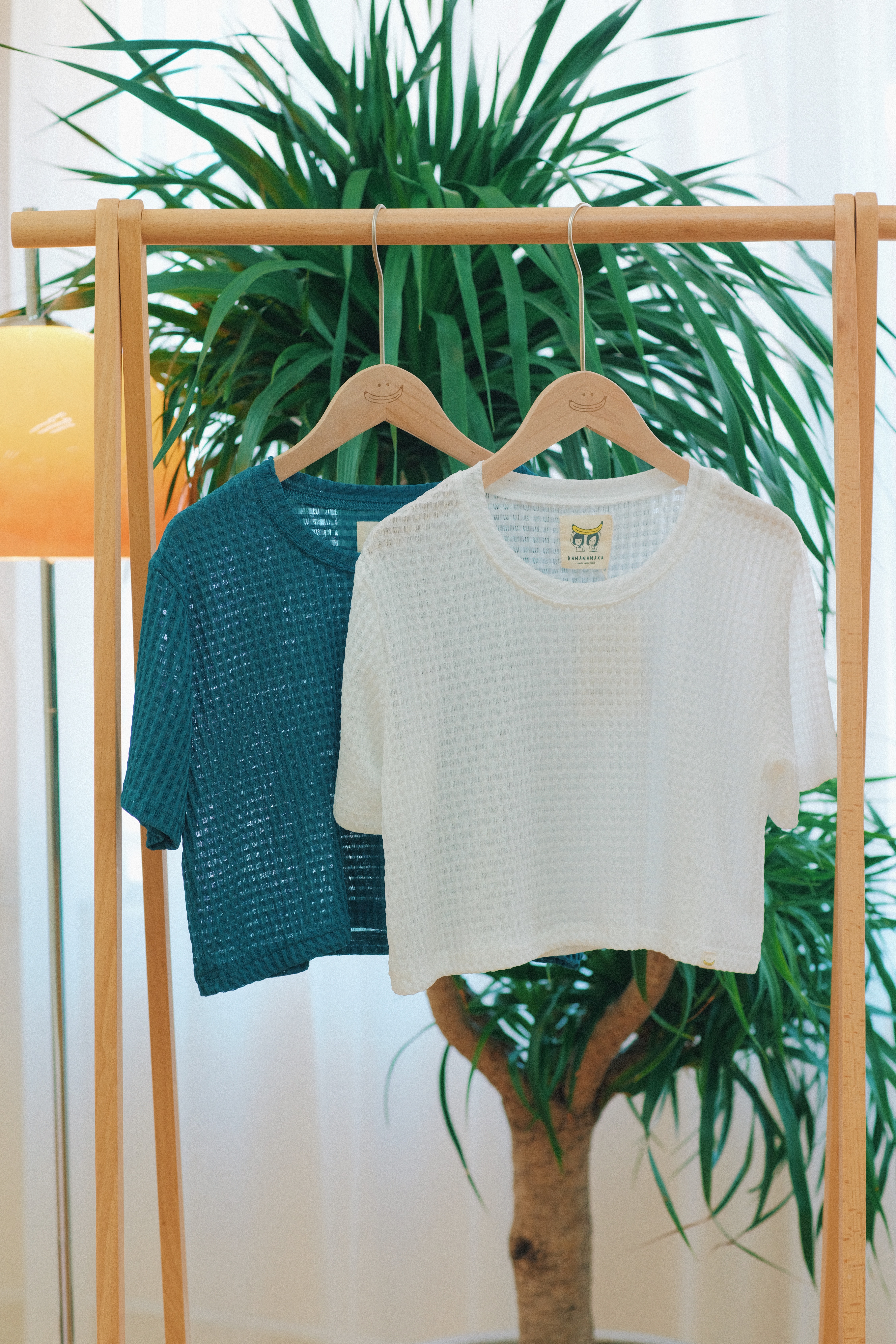 兩色／透明細格子短袖上衣／Sheer Plaid Top