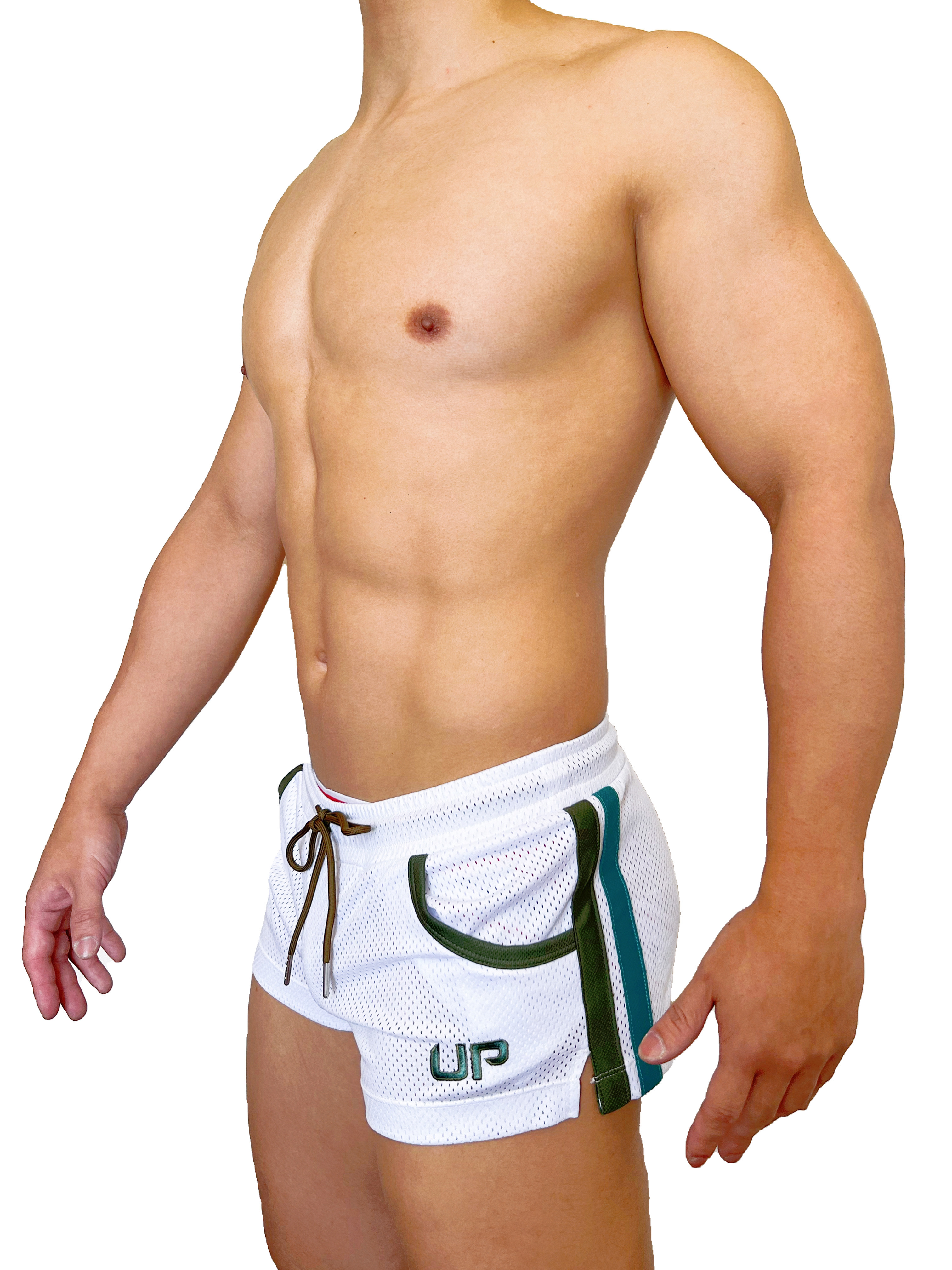 Mesh UP Super Shorts 雙側線 超短運動褲 透視白/軍綠/孔雀綠