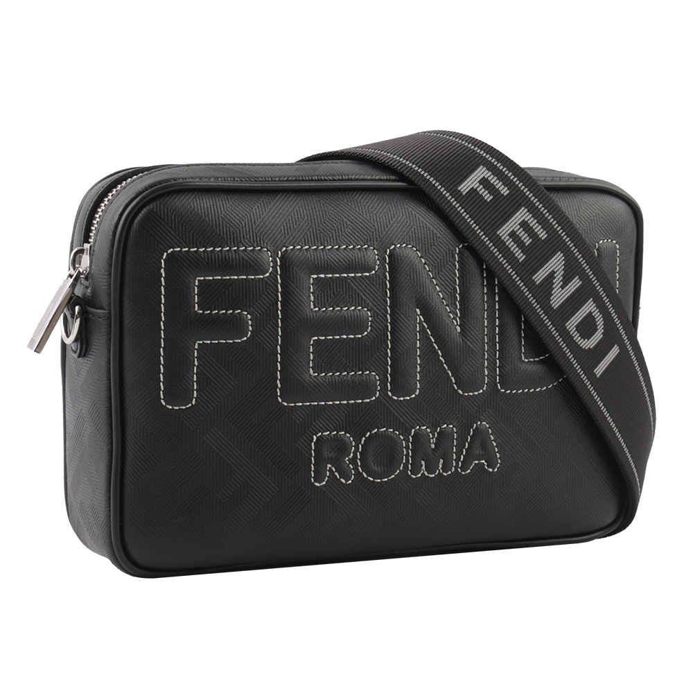 【FENDI】FF Logo Shadow 皮革相機斜背包(黑色) 7M0286 AP15 F0GXN