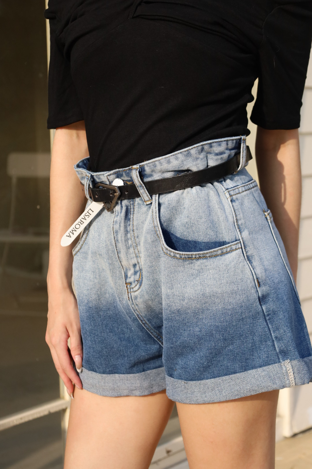 Ａ字漸層高腰反折短褲