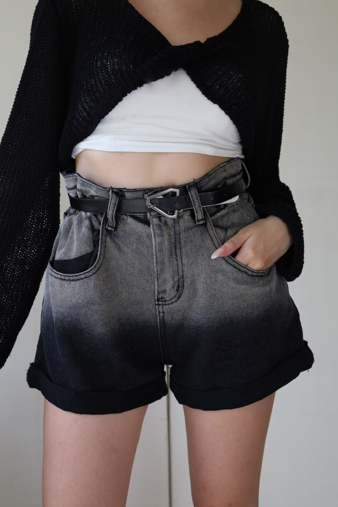 Ａ字漸層高腰反折短褲