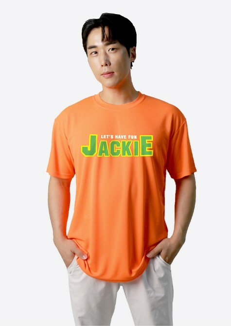 JACKIE螢光橘復古字體T-SHIRT