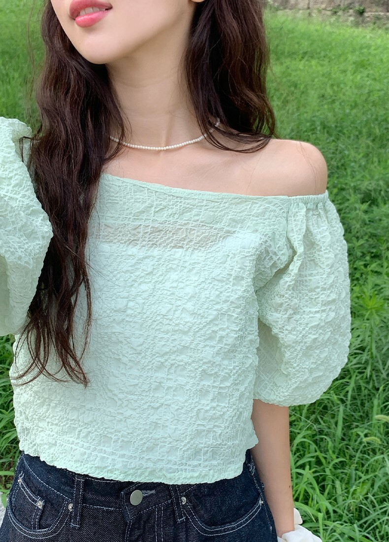 韓國Dejou授權 戀愛三色薄透感可拉領泡泡衫