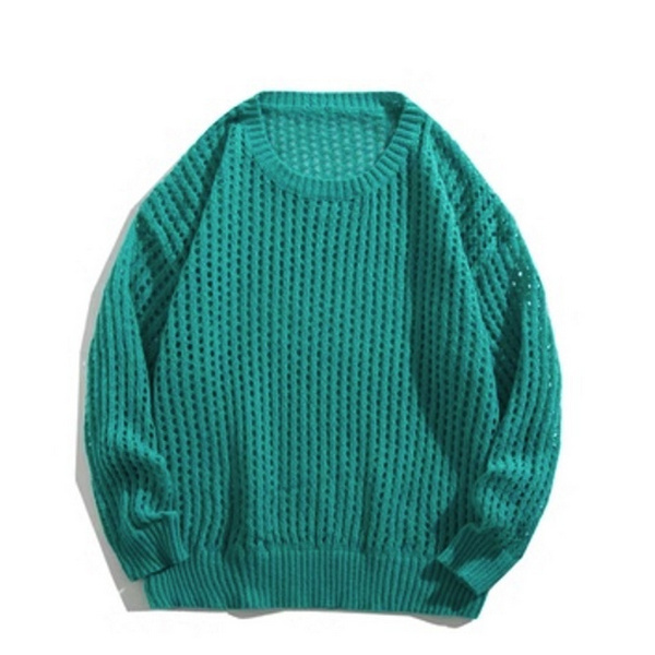 Mesh hollow crewneck sweater