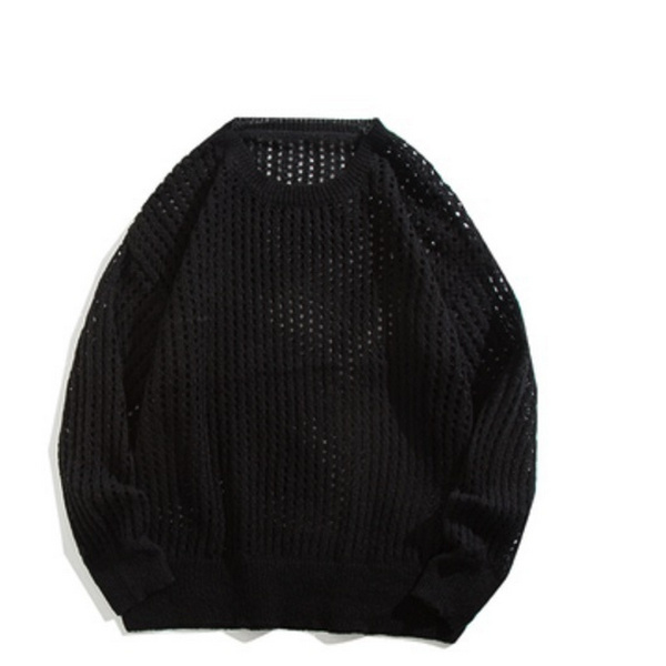 Mesh hollow crewneck sweater
