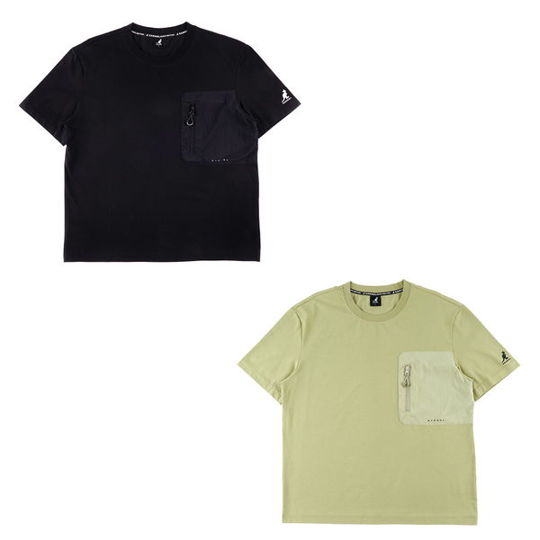 【下殺↘ $499】KANGOL 短袖 短T 黑 綠 拉鍊口袋 寬版 上衣 中性 63251016-