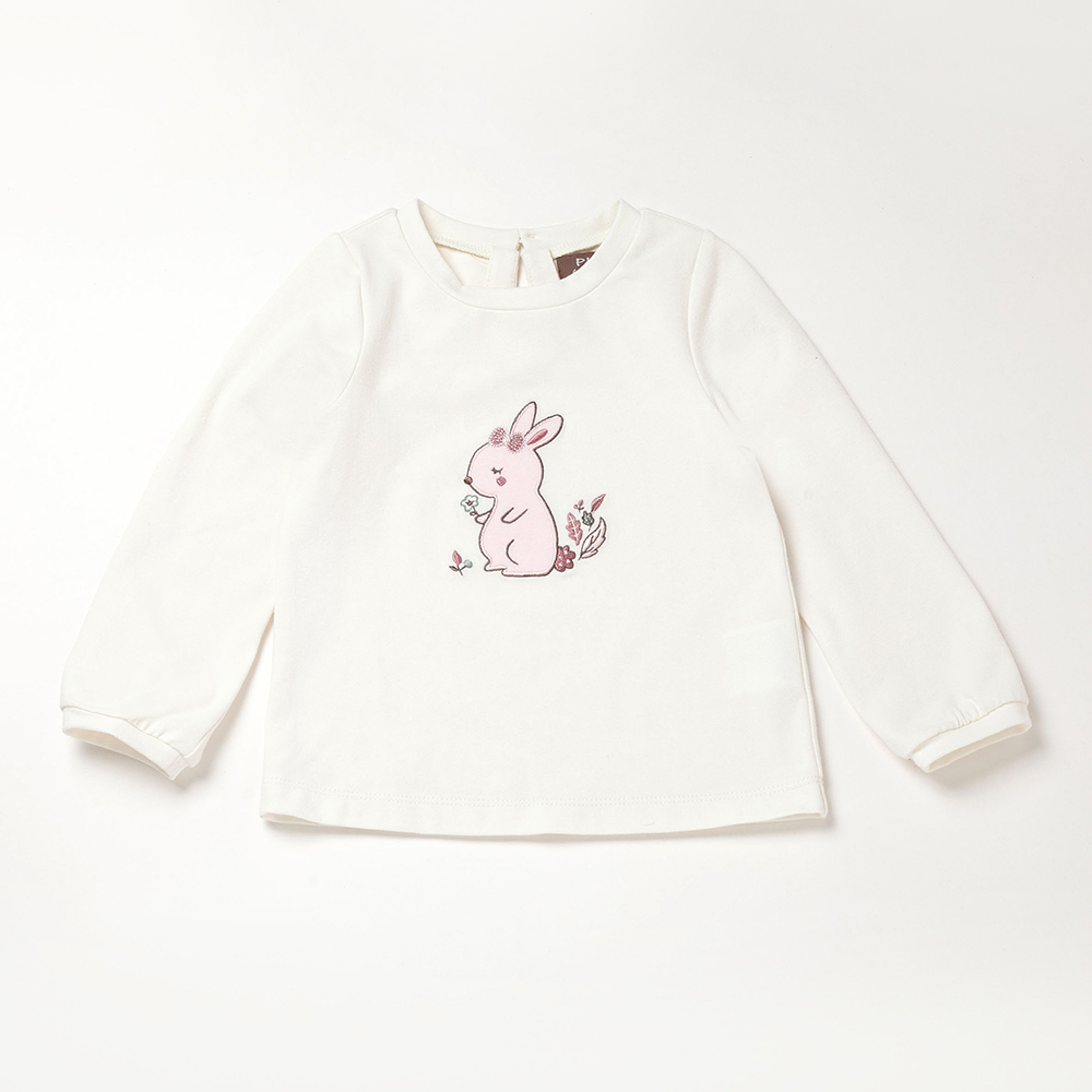 PIPPY可愛小兔圓領棉質長袖上衣 米