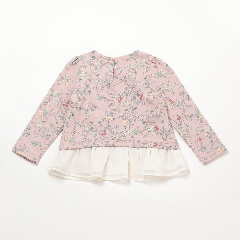 PIPPY公主風印花圓領棉質長袖上衣 粉