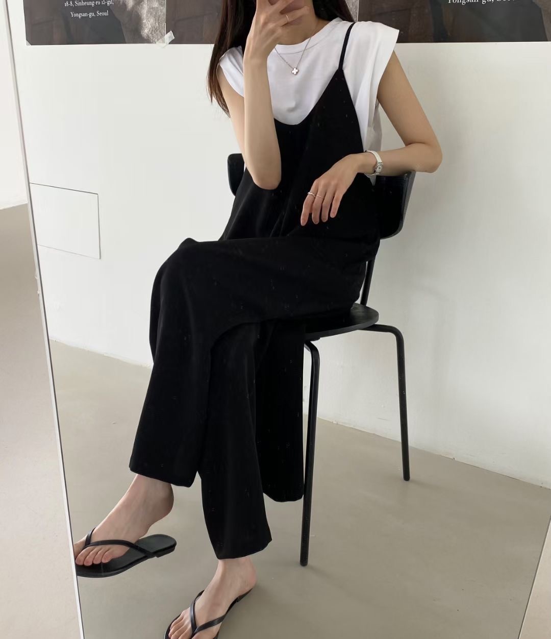 LYS-韓系小姊姊純色吊帶褲 (兩色)