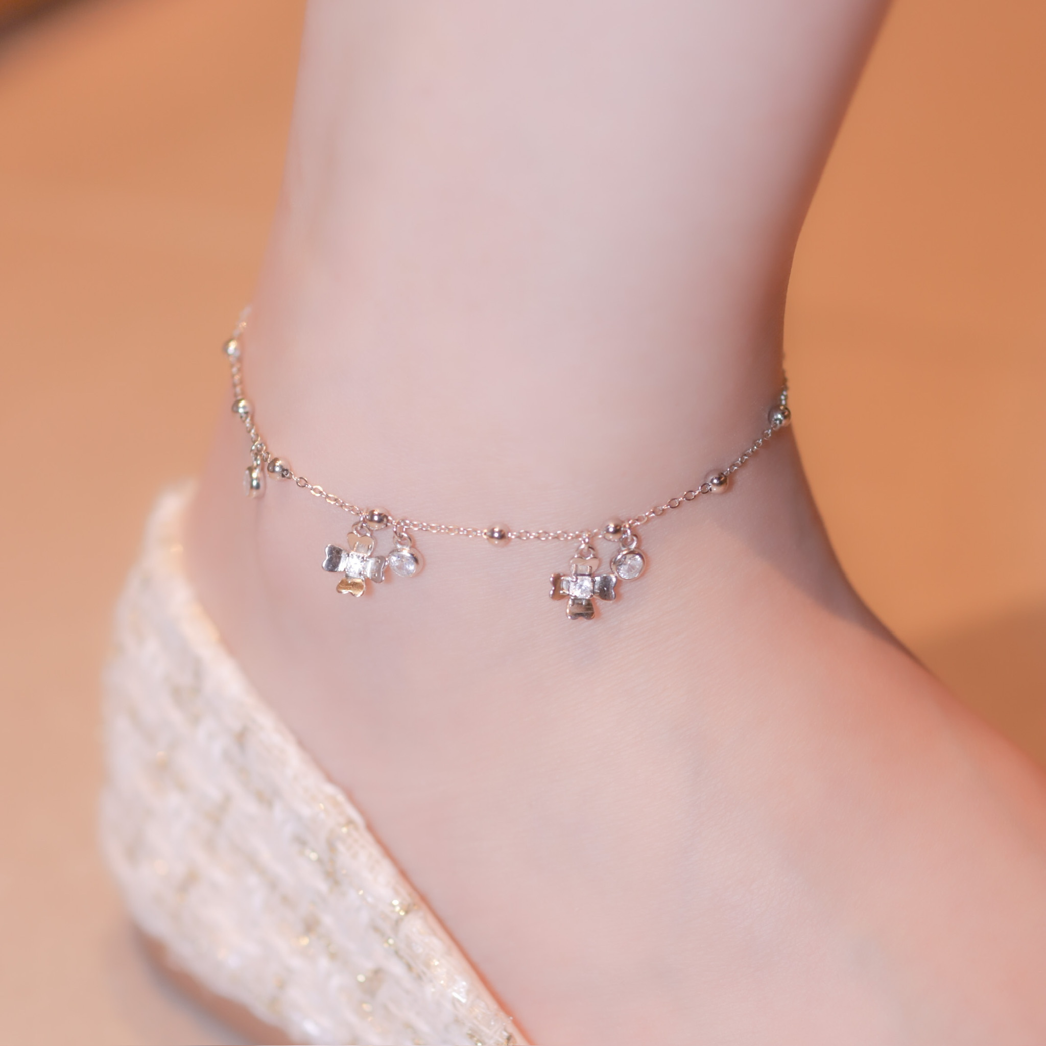 | 925 Silver・ White Gold | Gather Happiness Anklet | AN0078 |