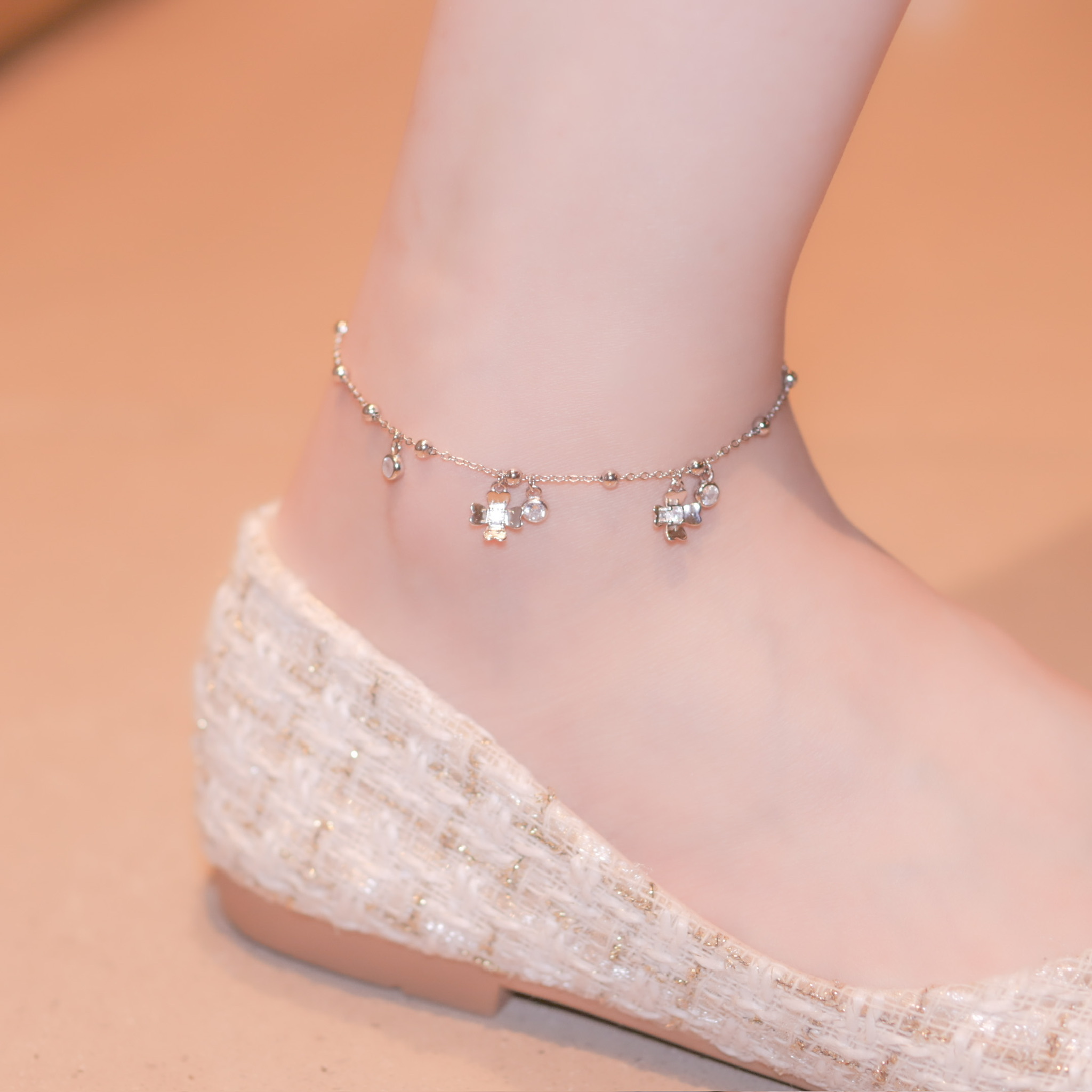 | 925 Silver・ White Gold | Gather Happiness Anklet | AN0078 |